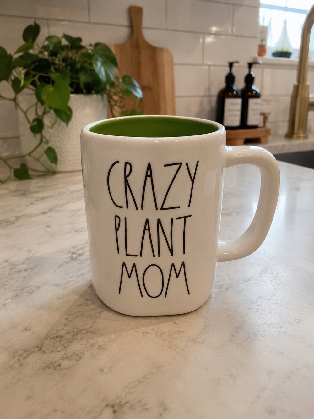 Rae Dunn Crazy Plant Mom Ceramic Mug - White with Green Interior